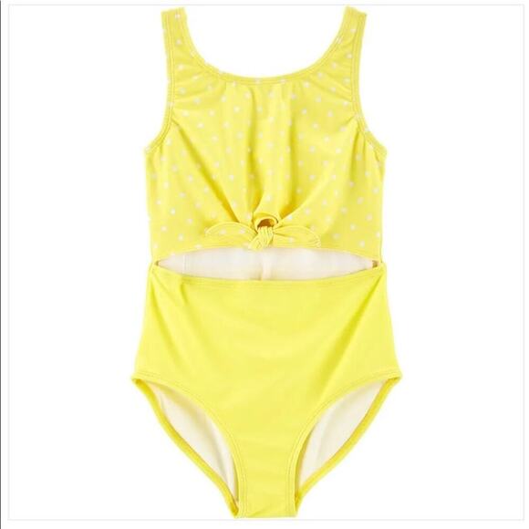 CARTER’S One-Piece Polka Dot Cut Out Bow Yellow Girl’s Swimsuit Size 12 - Picture 1 of 9